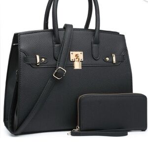 Elegant Black Handbag and Wallet Set